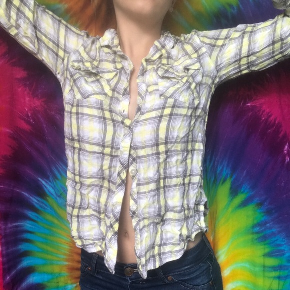 Justice Soft Yellow Button Down Flannel - Picture 3 of 4